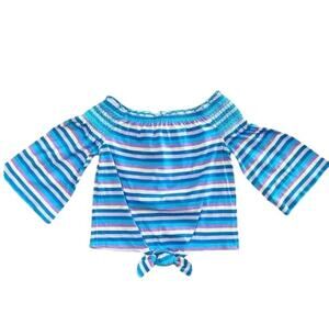 Cloud Chaser Girl's Peasant Top Blue Purple Stripe Bell Sleeve Size Medium NWT
